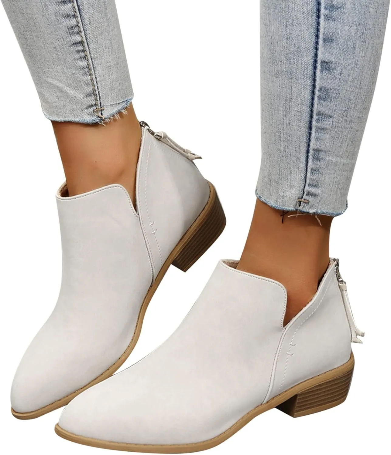 Ankle Boots for Women Platform Boots Western Cowboy Boots Pointed Toe Fashion Retro Classic Low Heel Ankle Booties