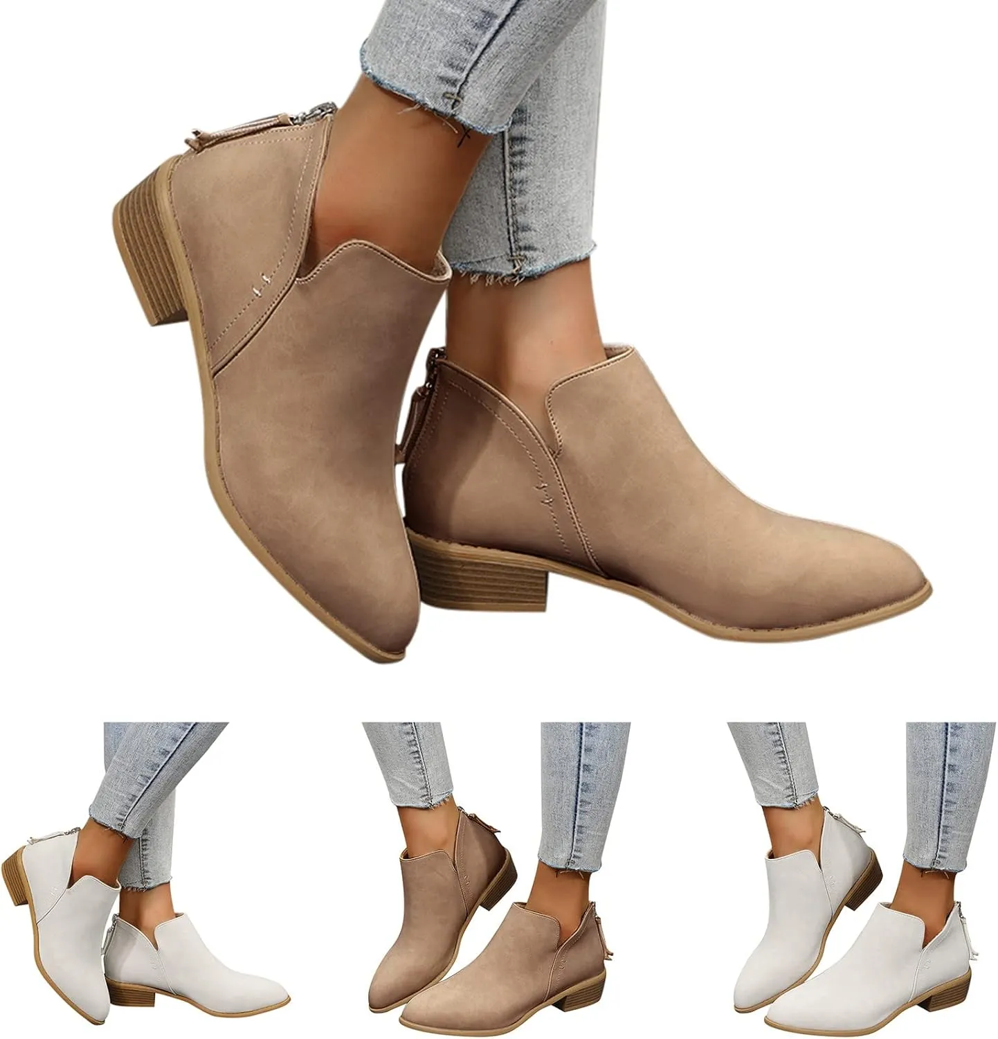 Ankle Boots for Women Platform Boots Western Cowboy Boots Pointed Toe Fashion Retro Classic Low Heel Ankle Booties