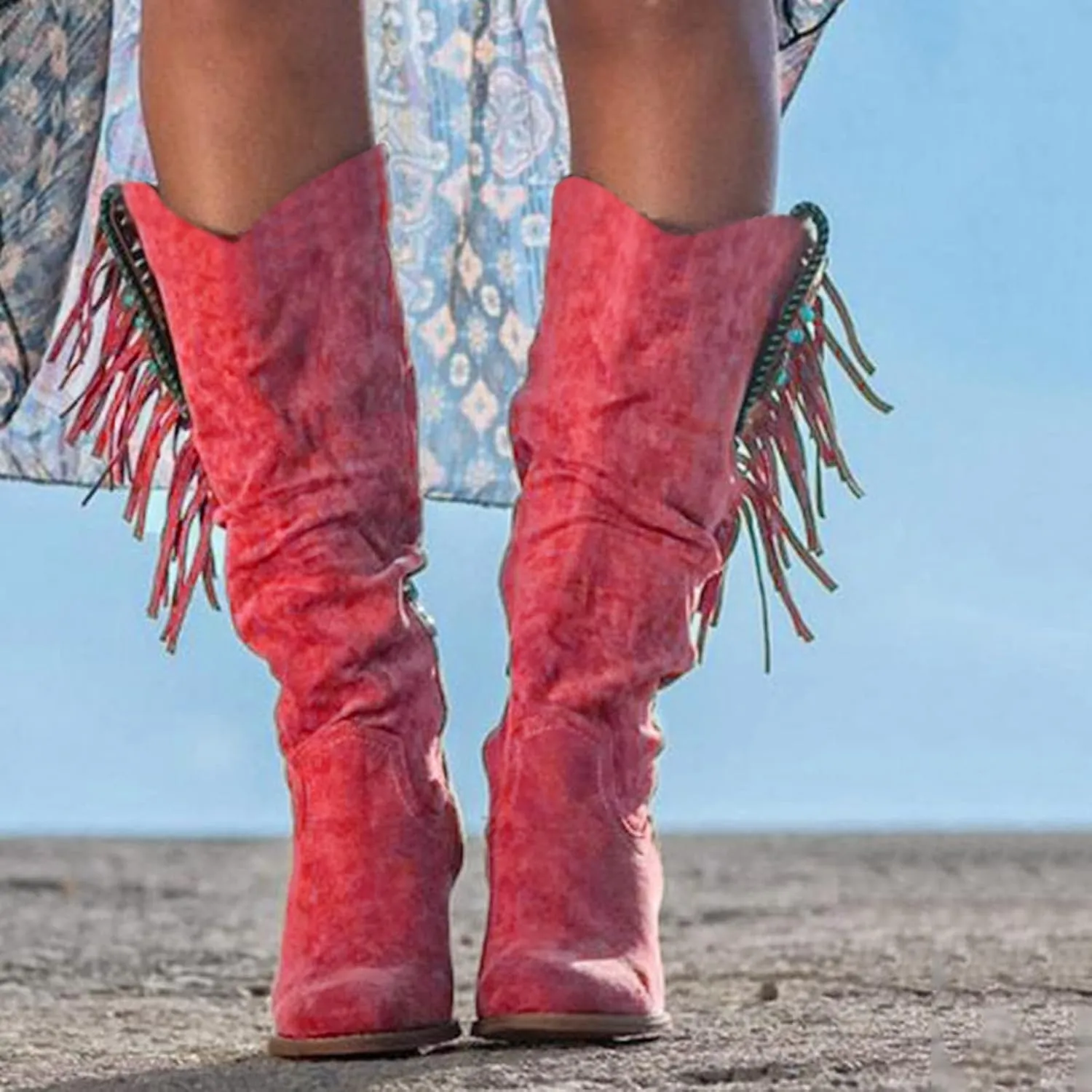 Boots for Women Low Heel Rhinestone Ankle Booties Comfy Short Boots Chunky Block Western Shoes 52