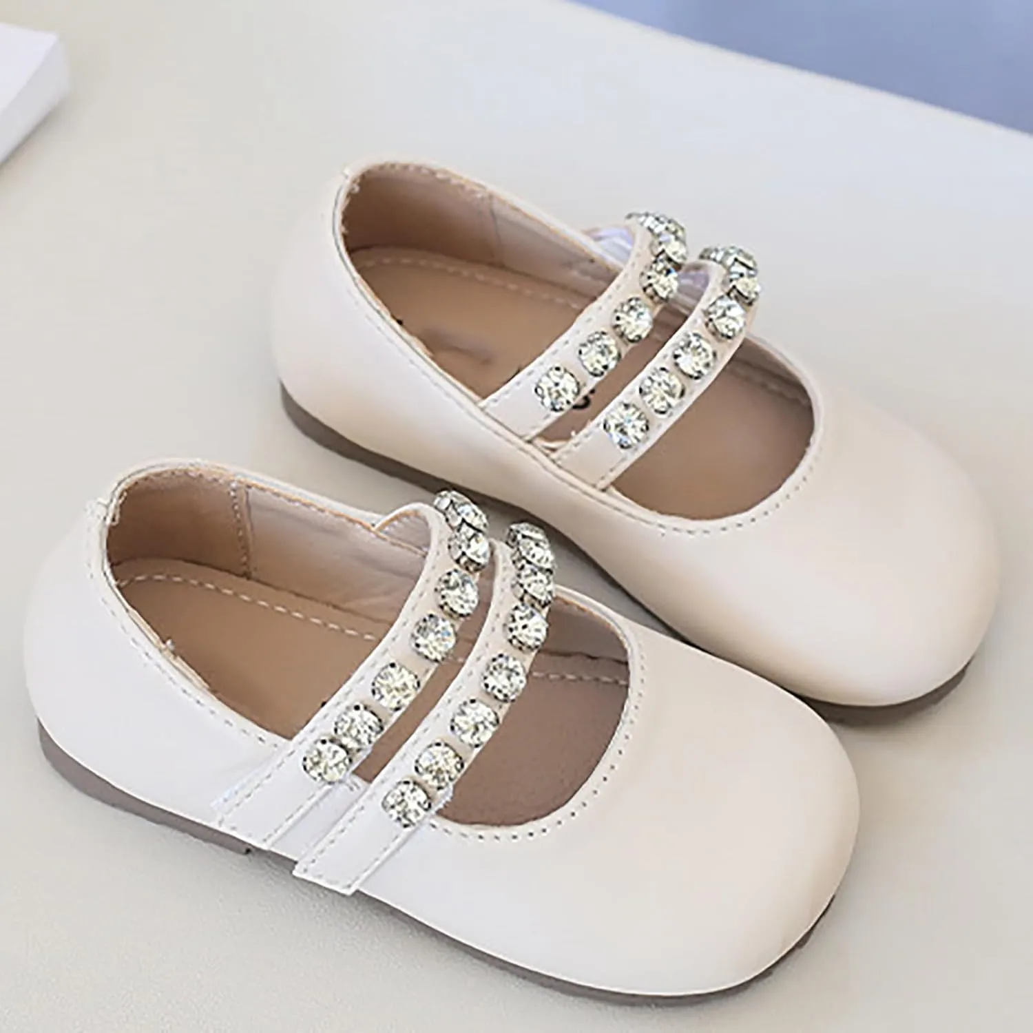 Girls Leather Flat𝐬 Mary Jane Dress Shoes with Pearl Strap Kids Wedding Part𝐲 School Big Kids Slippers for Girls