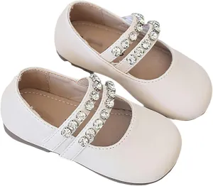 Girls Leather Flat𝐬 Mary Jane Dress Shoes with Pearl Strap Kids Wedding Part𝐲 School Big Kids Slippers for Girls