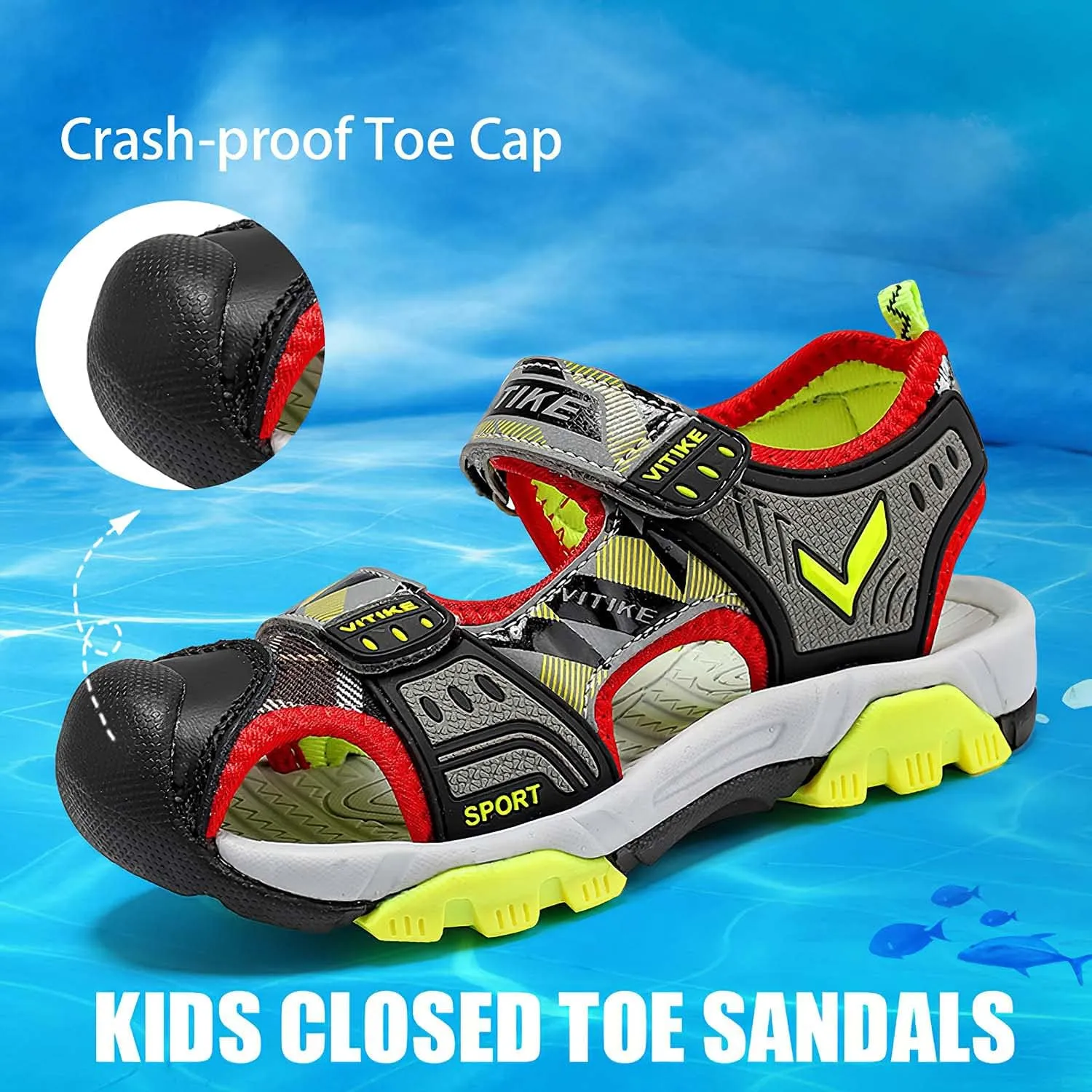 JMFCHI Boys Girls Sports Sandals Summer Kids Closed Toe Outdoor Sandals Athletic Water Shoes Sandals Child Pool Beach Sandals Quick Drying Slip Resistant
