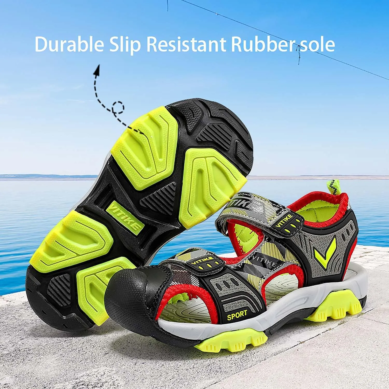 JMFCHI Boys Girls Sports Sandals Summer Kids Closed Toe Outdoor Sandals Athletic Water Shoes Sandals Child Pool Beach Sandals Quick Drying Slip Resistant