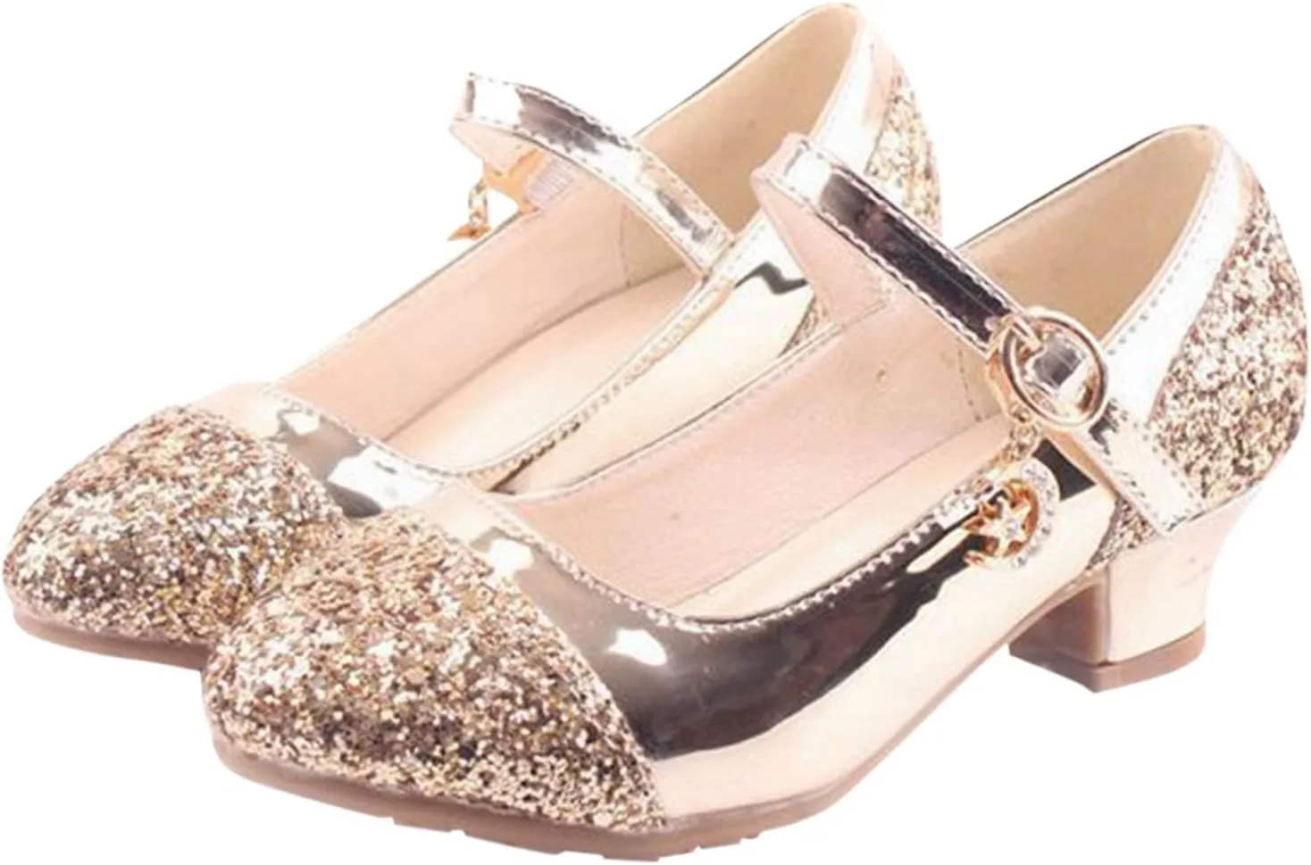 Mary Jane Shoes with Low Heel 𝗥hinestones Princess Flower Girls Wedding Flat𝘀 Dress Shoes for Little Kid/Big Kid