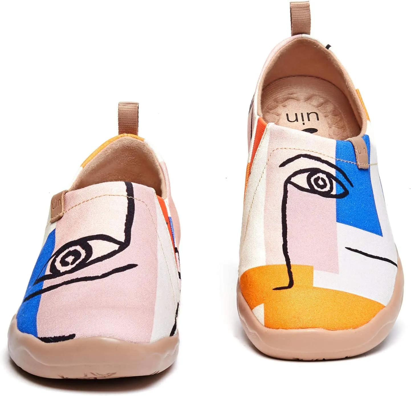 UIN Women's Slip Ons Canvas Lightweight Flats Sneakers Walking Casual Loafers Comfortable Art Painted Travel Shoes Look at Me (8.5)