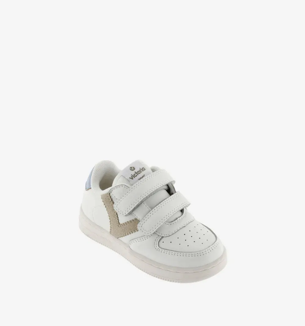 White leather sneaker with contrast taupe